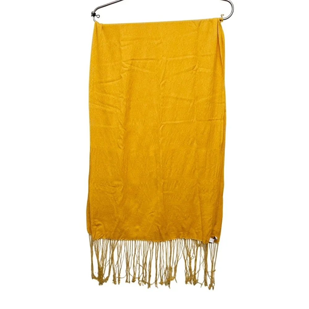 Bloomingdales Scarf Womens Yellow Silk Cashmere Blend Fringe Wrap Pashmina